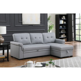 Lexi Gray Vegan Leather Modern Reversible Sleeper Sectional Sofa with Storage Chaise B061S00675