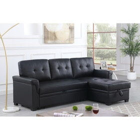 Lexi Black Vegan Leather Modern Reversible Sleeper Sectional Sofa with Storage Chaise B061S00676