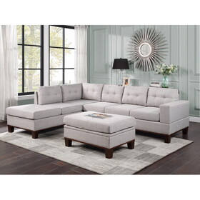 Hilo Light Gray Fabric Reversible Sectional Sofa with Dropdown Armrest, Cupholder, and Storage Ottoman B061S00679