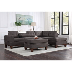 Hilo Dark Gray Fabric Reversible Sectional Sofa with Dropdown Armrest, Cupholder, and Storage Ottoman B061S00680