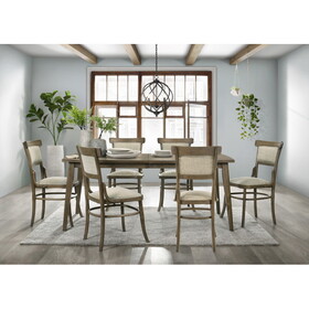 Bistro Vintage Walnut 7 Piece 72" Dining Table Set with Off White Fabric Dining Chairs B061S00684