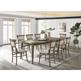 Bistro Vintage Walnut 9 Piece Dining Table with Extension Leaf and Off White Fabric Dining Chairs B061S00685