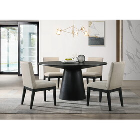 Jasper Ebony Black 5 Piece 59" Wide Contemporary Round Dining Table Set with Beige Fabric Chairs B061S00687