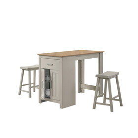 Alonzo Light Gray Small Space Counter Height Dining Table with Cabinet, Drawer, and 2 Ergonomic Counter Stools B061S00690