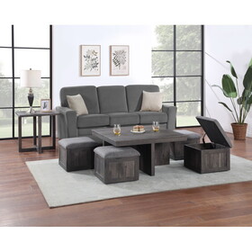 Moseberg Rustic Wood Coffee Table with Storage Stools and End Table Set B061S00714