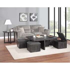 Moseberg Gray Oak Coffee Table with Storage Stools and End Table Set B061S00715