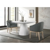 Jasper White 3 Piece Round Dining Table Set with Gray Barrel Chairs B061S00720