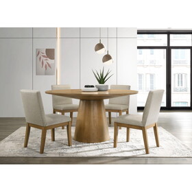 Jasper Driftwood Finish 5 Piece 59" Wide Contemporary Round Dining Table Set with Beige Fabric Chairs B061S00722