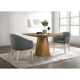 Jasper Driftwood Finish 3 Piece Round Dining Table Set with Gray Barrel Chairs B061S00723