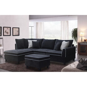 Harmony Black Fabric Sectional Sofa with Left-Facing Chaise and Storage Ottoman B061S00725