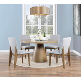 Delphine 5 Piece Round Oak Finish Dining Table Set with Gray Chairs B061S00727