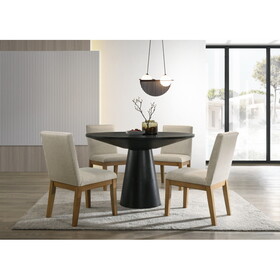 Jasper Ebony Black 5 Piece 47" Wide Contemporary Round Dining Table Set with Beige Fabric Chairs B061S00731