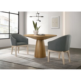 Jasper Driftwood Finish 3 Piece 47" Round Dining Table Set with Gray Barrel Chairs B061S00734