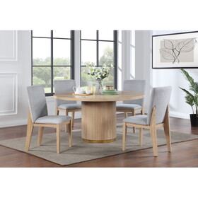 Caspian 5 Piece 59" Round Oak Finish Dining Table Set with Gray Chairs B061S00743