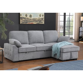 Mackenzie Light Gray Chenille Fabric Reversible Sleeper Sectional with Storage Chaise, Drop-Down Table, Cup Holders and Charging Ports B061S00758