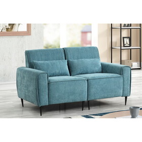 Valentina Blue Chenille Loveseat with Metal Legs and Throw Pillows B061S00793