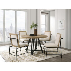 Tate Oak Finish 47" Round Dining Table Set with Cream Color Upholstered Chairs B061S00796