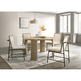 Bowen Oak Finish 47" Round Dining Table Set with Cream Color Upholstered Chairs B061S00797