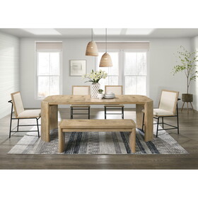 Magnus 6 Piece Oak Finish 84" Extendable Rectangular Dining Table Set with Dining Bench B061S00799