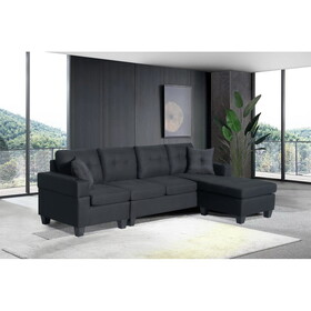 Nala Black Fabric 97" Wide Reversible Sectional Sofa with Cupholders and 2 Throw Pillows B061S00810