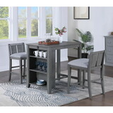 Graham 3-Piece Gray Finish Small Space Counter Height Dining Table with Shelves and 2 Chairs B061S00811