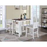 Graham 3-Piece White Finish Small Space Counter Height Dining Table with Shelves and 2 Chairs B061S00812