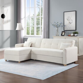Thomas 99.5"W White Fabric Convertible Sleeper Sectional Sofa with Reversible Chaise and Storage B061S00825
