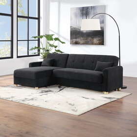 Thomas 99.5"W Black Fabric Convertible Sleeper Sectional Sofa with Reversible Chaise and Storage B061S00827