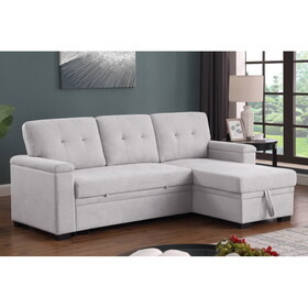 Lucca II 84.5"W Light Gray Woven Fabric Reversible Sleeper Sectional Sofa with Storage Chaise and Pocket Coil Seating B061S00838