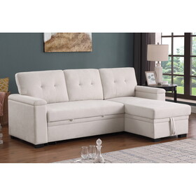 Lucca II 84.5"W Beige Woven Fabric Reversible Sleeper Sectional Sofa with Storage Chaise and Pocket Coil Seating B061S00839