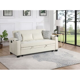 Bennett 71"W Beige Fabric Convertible Sleeper Loveseat with USB Charger and Cupholders B061S00844