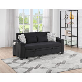 Bennett 71"W Black Fabric Convertible Sleeper Loveseat with USB Charger and Cupholders B061S00845