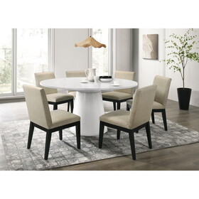 Jasper White 7 Piece 59"W Round Dining Table Set with Black Finish Chairs B061S00858