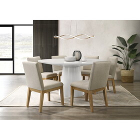 Jasper White 7 Piece 59"W Round Dining Table Set with Driftwood Finish Chairs B061S00860