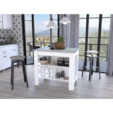 Rockaway 3-Shelf Kitchen Island White and Ibiza Marble B06280052