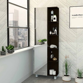Portland 5-Shelf Linen Cabinet with Mirror Black Wengue B06280255