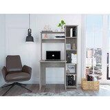 Marston 6-Shelf Writing Desk with Built-in Bookcase Light Grey B06280291