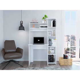 Marston 6-Shelf Writing Desk with Built-in Bookcase White B06280293