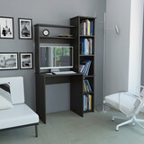 Marston 6-Shelf Writing Desk with Built-in Bookcase Black Wengue B06280294