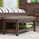 Brookfield Brown and Burnished Oak Upholstered Bench with Lower Shelf B062P145527
