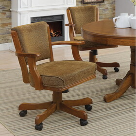 Pia Olive Brown and Amber Upholstered Game Chair with Casters B062P145560