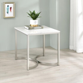 Mia White Faux Marble and Satin Nickel Coffee Table B062P145583