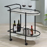 Chaveaut Black and Faux White Marble Serving Cart with Wine Rack B062P145636