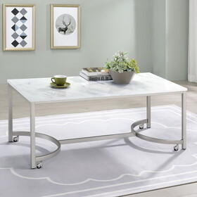 Mia White and Satin Nickel Coffee Table with Casters B062P153614