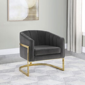 Rulan Dark Grey and Gold Tufted Barrel Accent Chair B062P153751