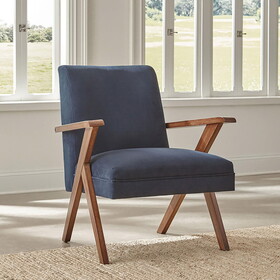 Gregg Dark Blue and Walnut Wooden Arms Accent Chair B062P153760