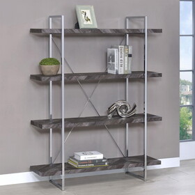 Averil Rustic Grey Herringbone Bookcase with Full-Length Shelf B062P153825