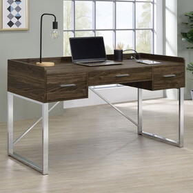 Pedersen Walnut and Chrome 3-Drawer Writing Desk B062P153884