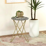 Yeti Black White and Gold Top Accent Table B062P153896