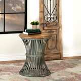 Milano Natural and Blue Distressed Round Accent Table B062P153897